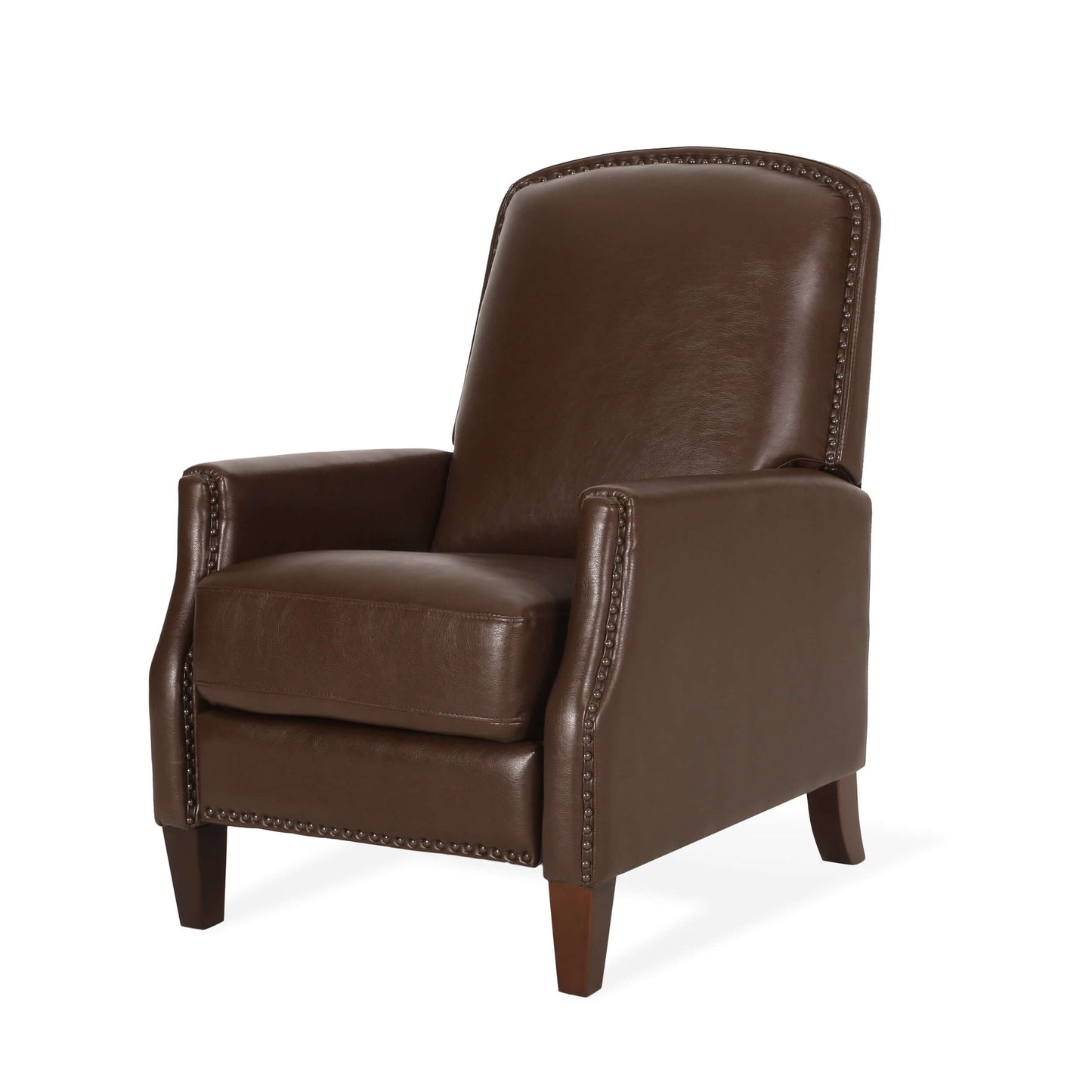 Dark Brown Recliner Chair with Rivets - Right angle view chair only
