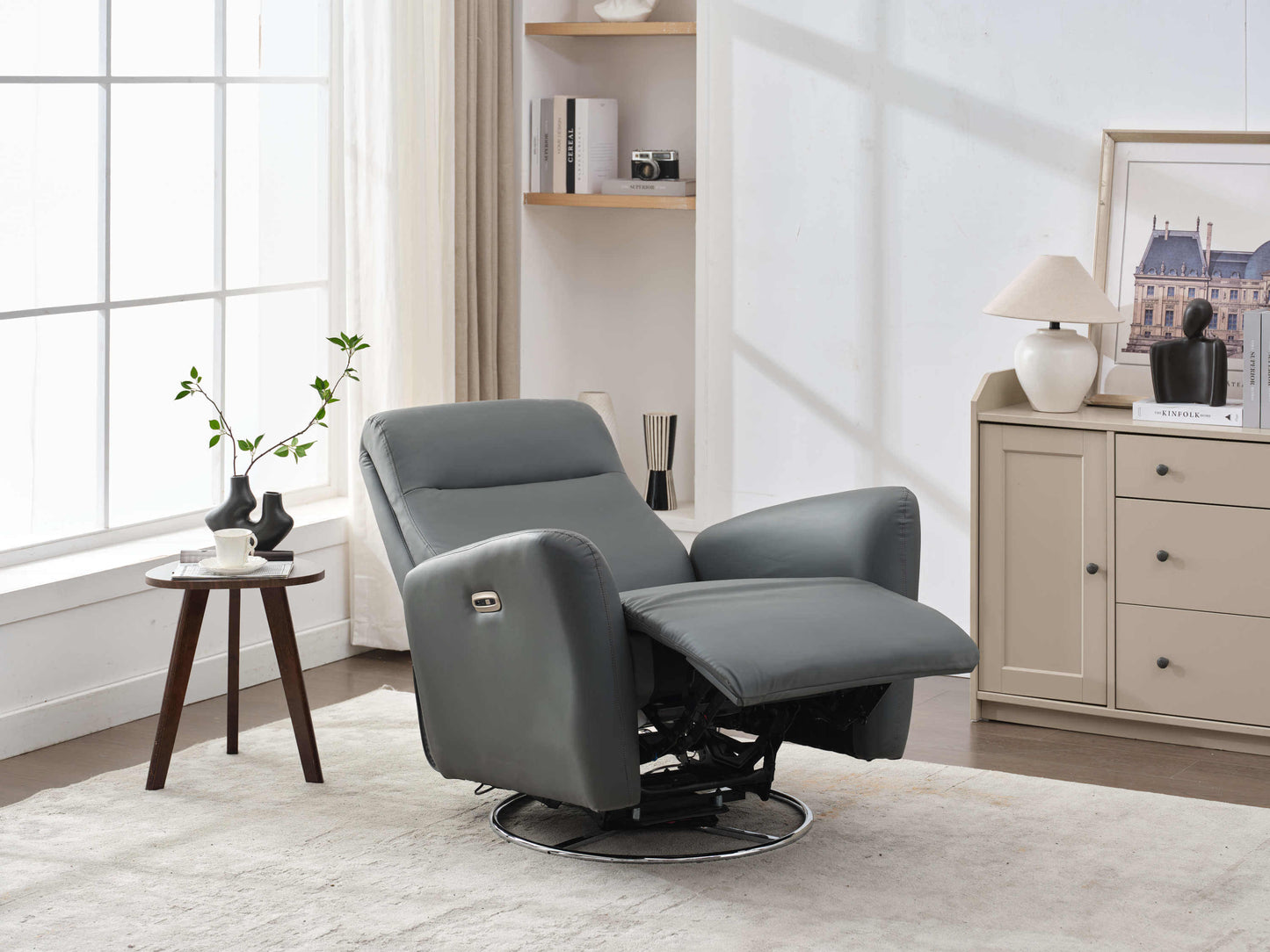 Power Swivel Glider Recliner-Dark Gray - Right angle reclined