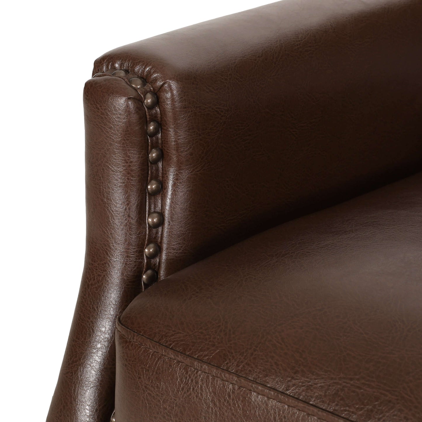 Dark Brown Recliner Chair with Rivets - Close up view of rivets