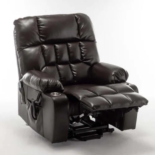 Red wine faux leather recliner chair on a white background