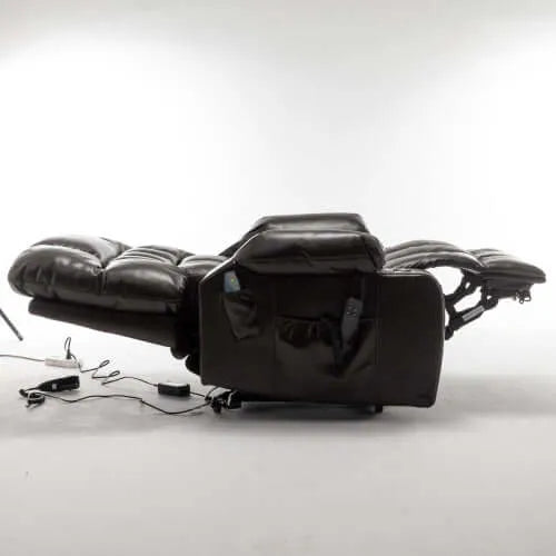 Red wine faux leather recliner chair with attached massage device on a white background