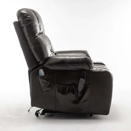 Red wine faux leather recliner chair side view  on a white background
