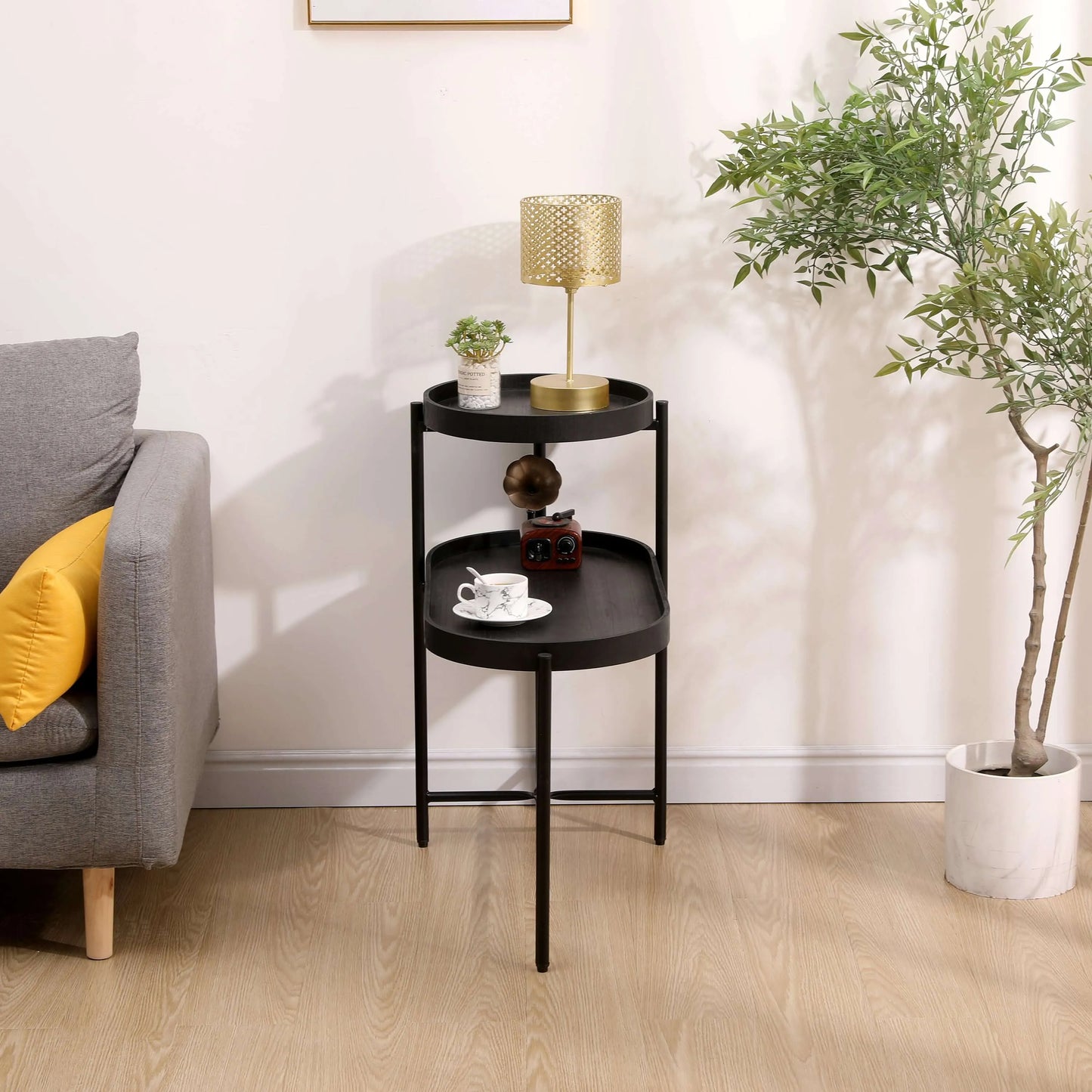 2-Tier Iron Frame End Table with Storage
