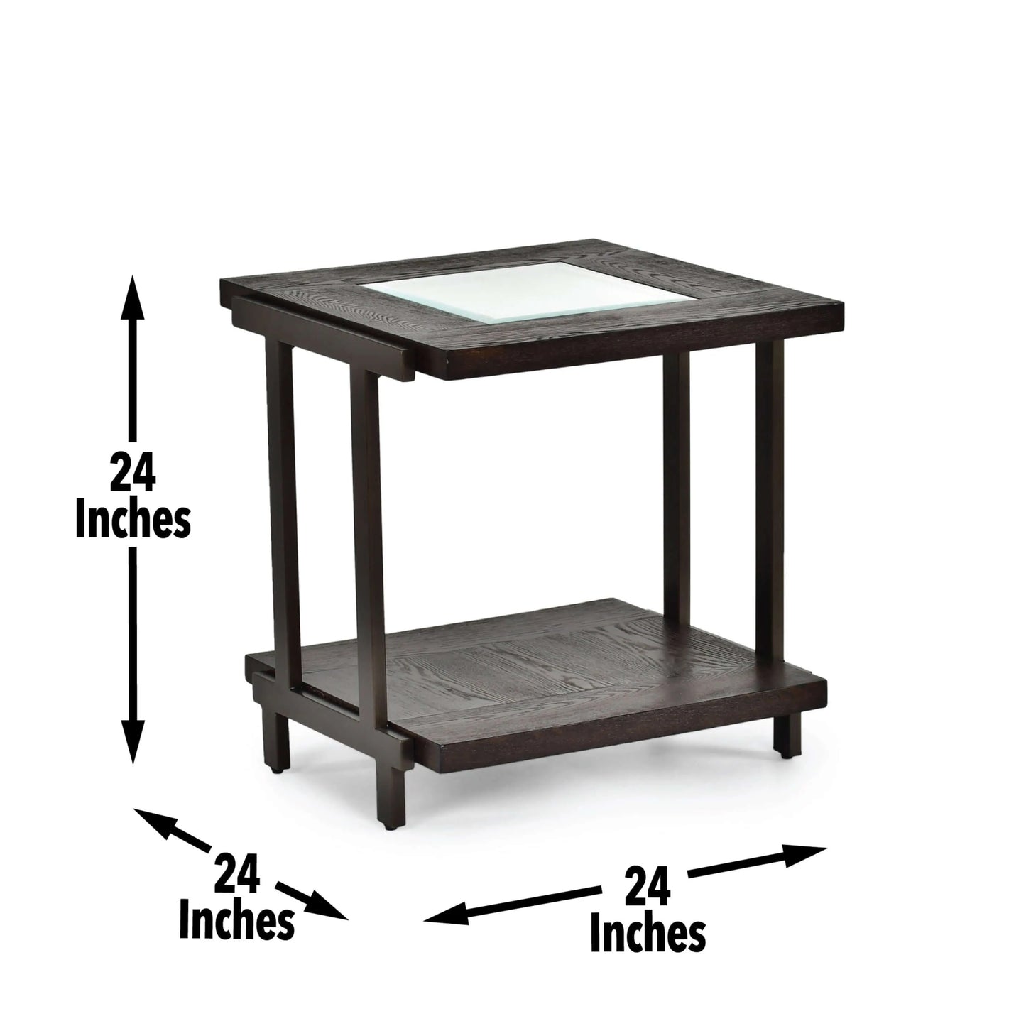 Accent table with dimensions labeled on a white background