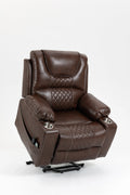Brown Power Lift Recliner-Dual OKIN Motor, Heat & Massage Cup Holders