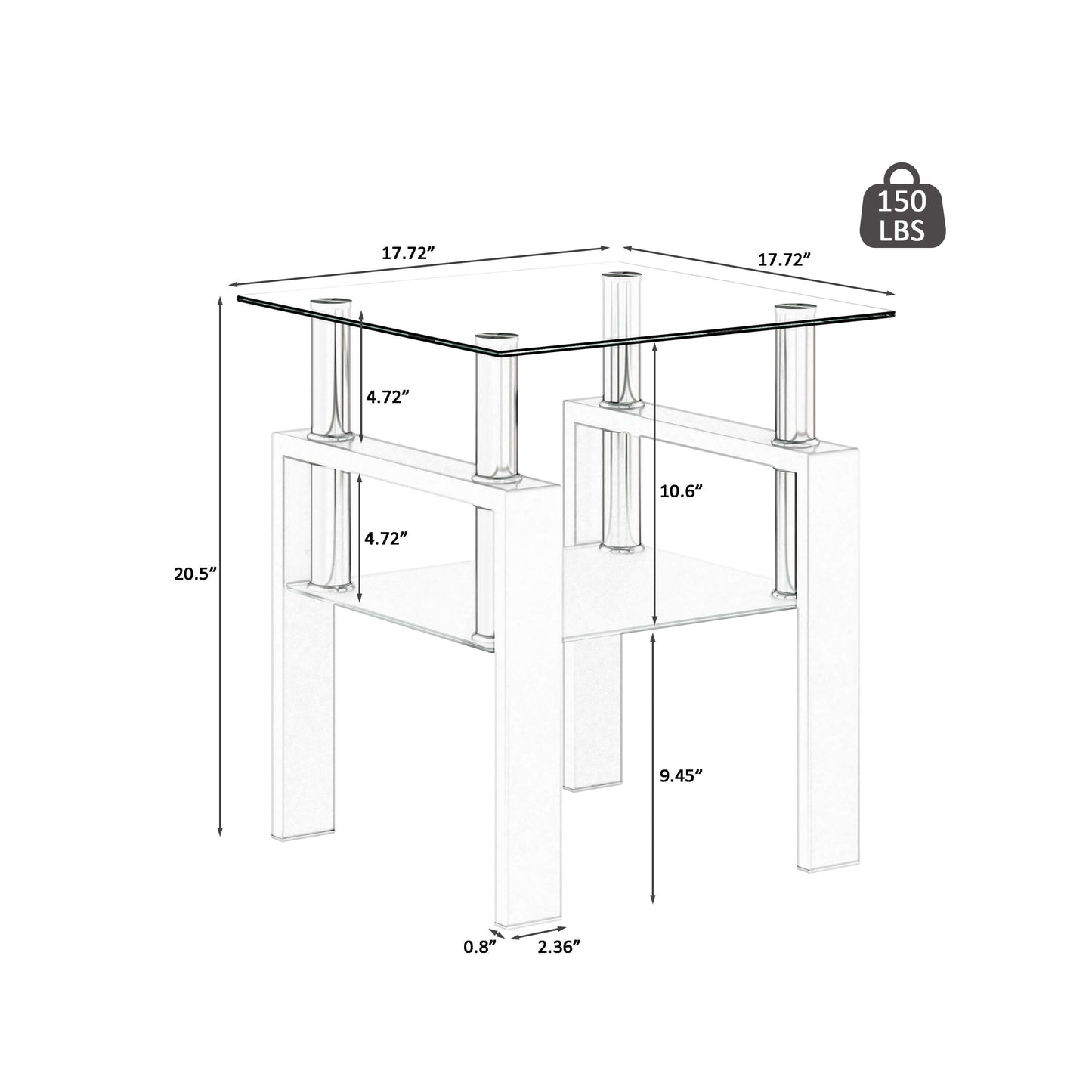 Tempered Glass Accent Table-White