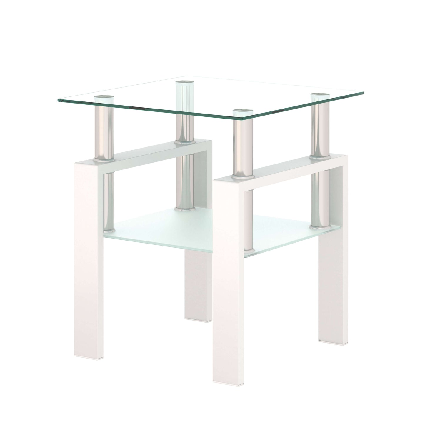 Tempered Glass Accent Table-White