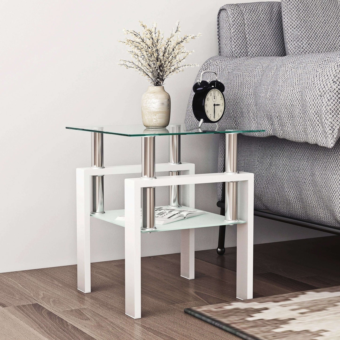 Tempered Glass Accent Table-White