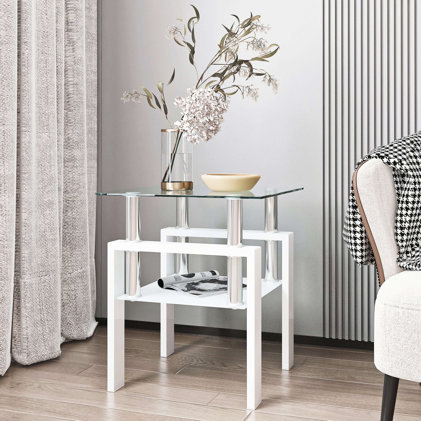 Tempered Glass Accent Table-White