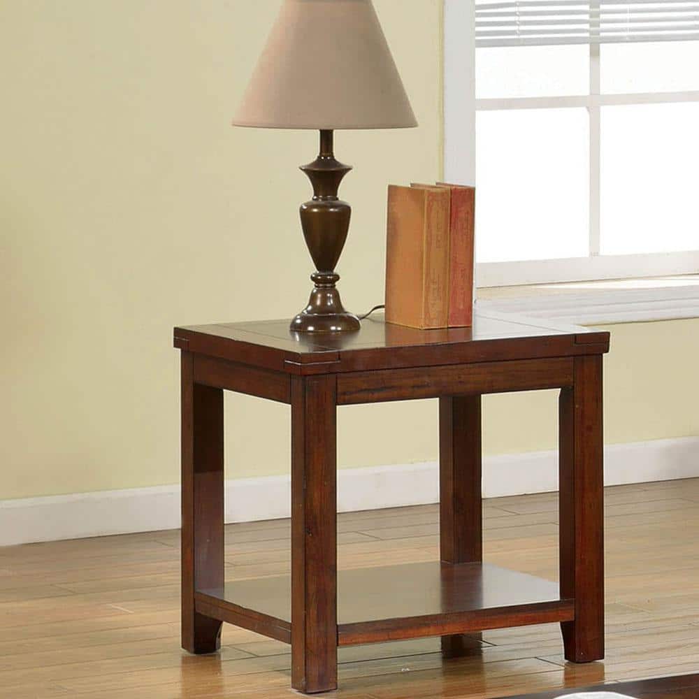 Dark Cherry End Table with Open Shelf & Wood Grain