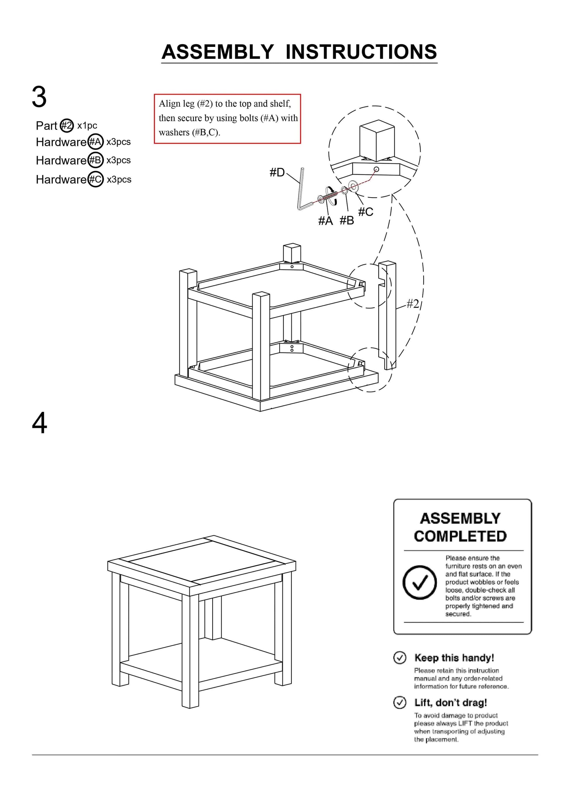 Assembly instructions for a piece of furniture with diagrams and text.