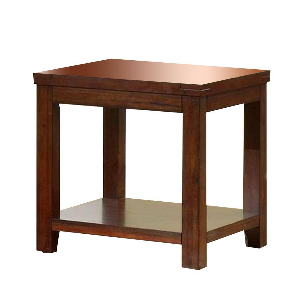 Dark Cherry End Table with Open Shelf & Wood Grain