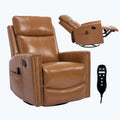 Brown leather recliner chair with remote control on a white background