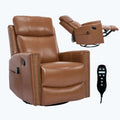 Brown leather recliner chair with remote control on a white background