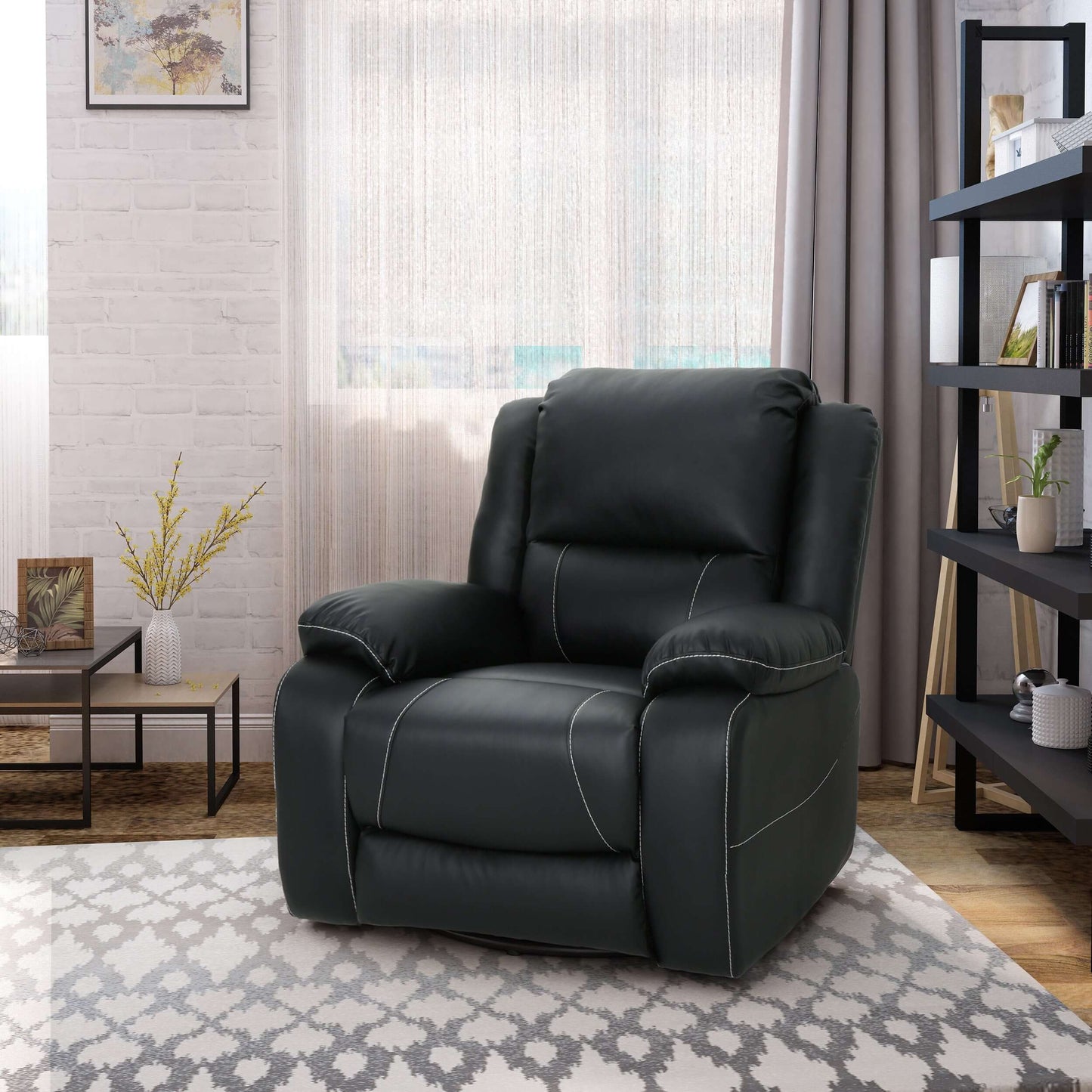 Modern Faux Leather Manual Swivel Recliner with 360-Degree Rotation