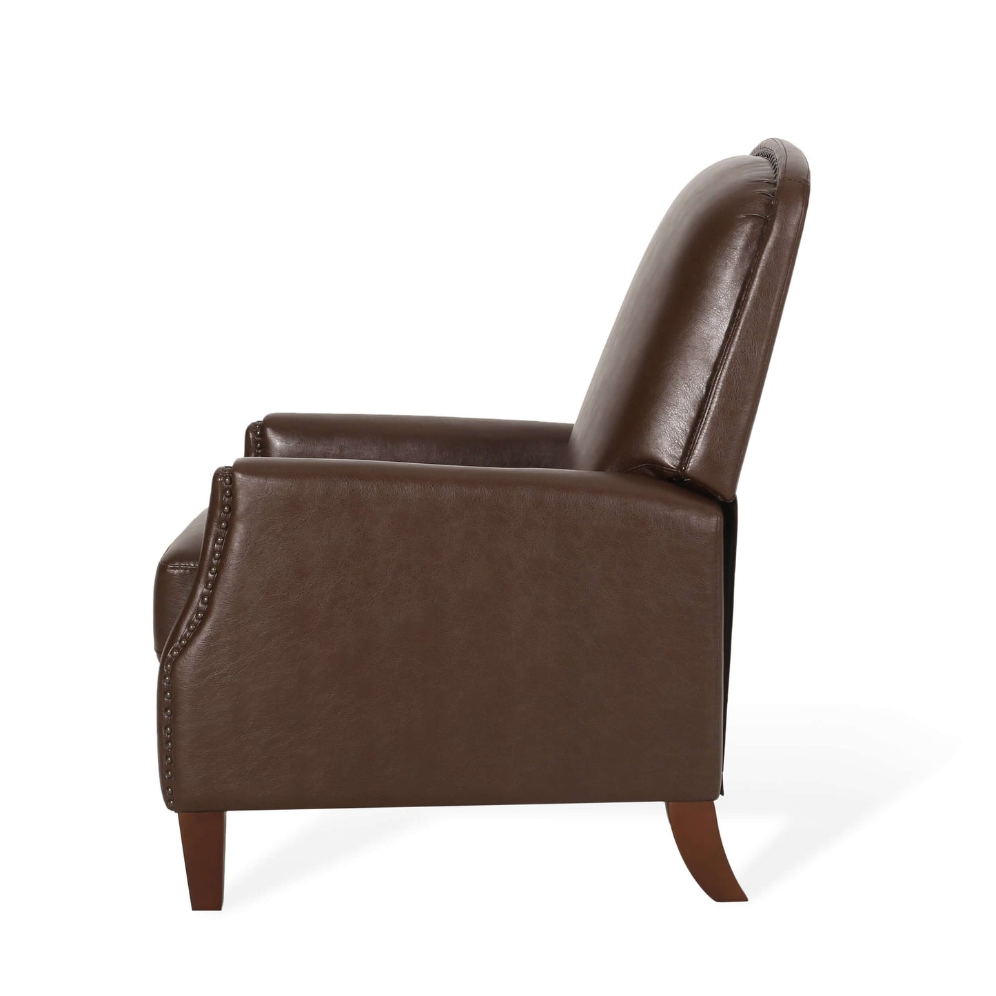 Dark Brown Recliner Chair with Rivets - Side view