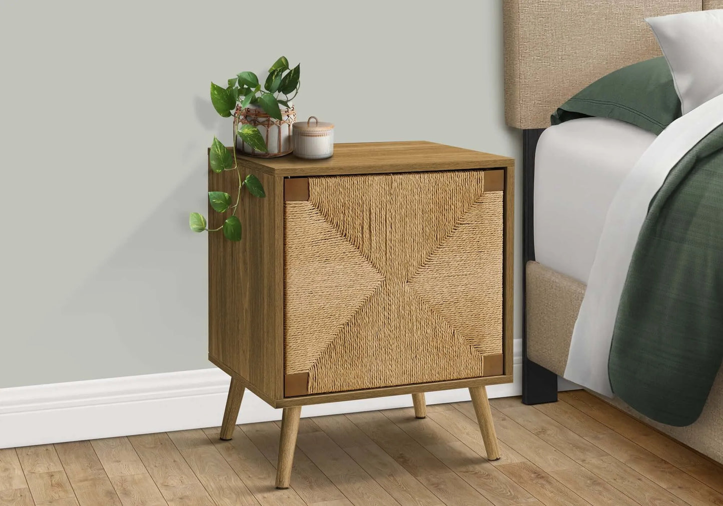 Light Walnut & Seagrass Accent Table
