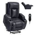 Black leather recliner chair with remote control on a white background