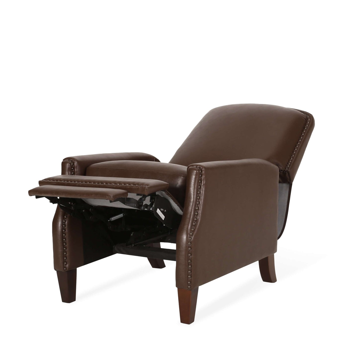 Dark Brown Recliner Chair with Rivets - Fully reclined view