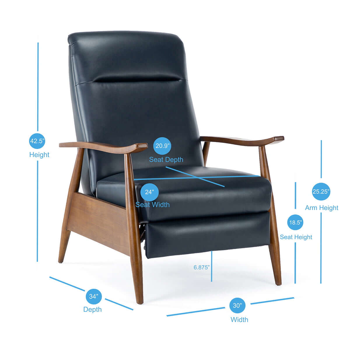 Solaris Wood Arm Push Back Recliner - Midnight Blue