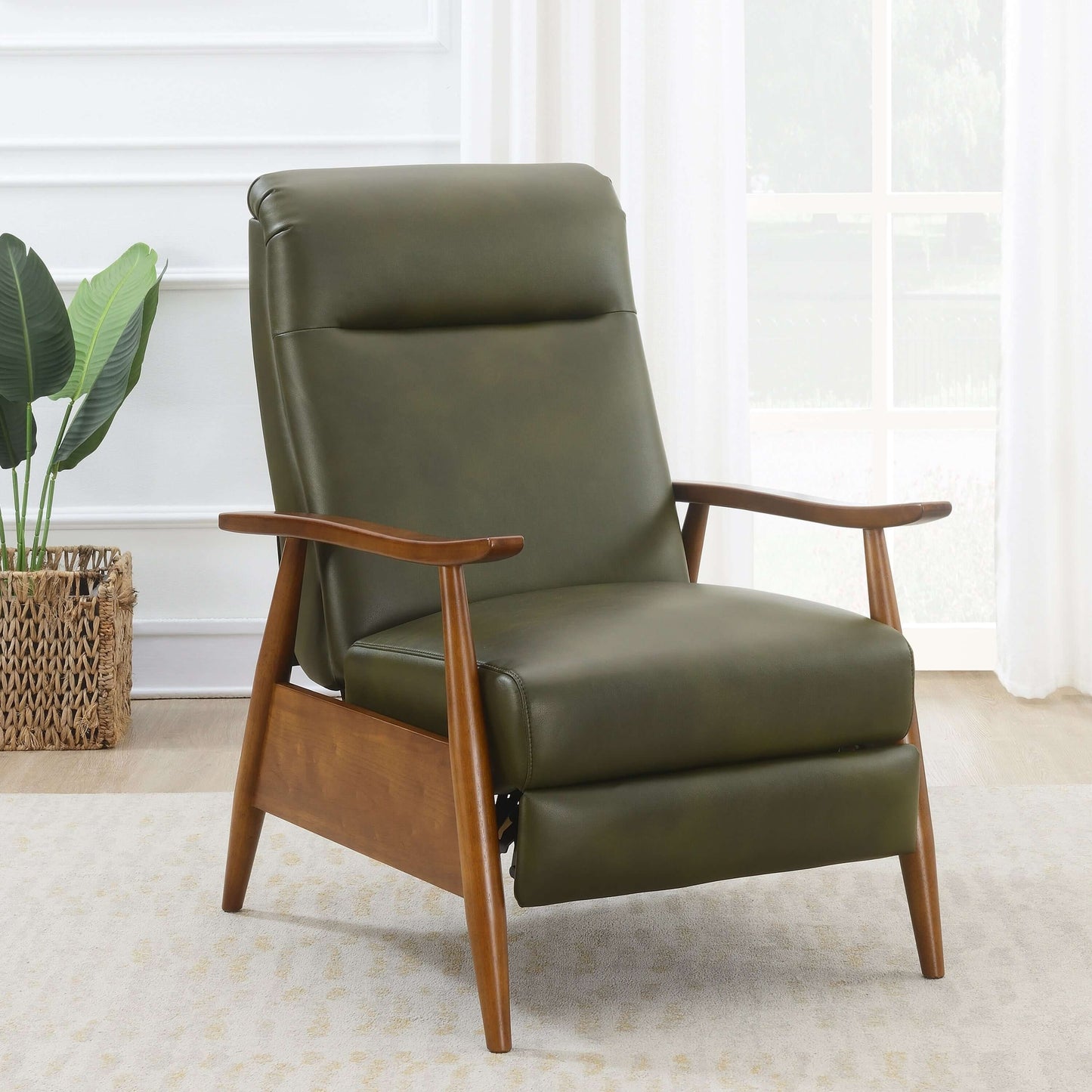 Solaris Wood Arm Push Back Recliner - Fern Green