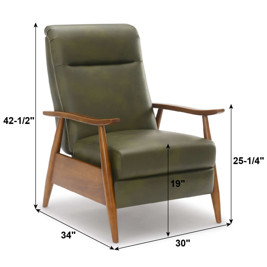 Solaris Wood Arm Push Back Recliner - Fern Green