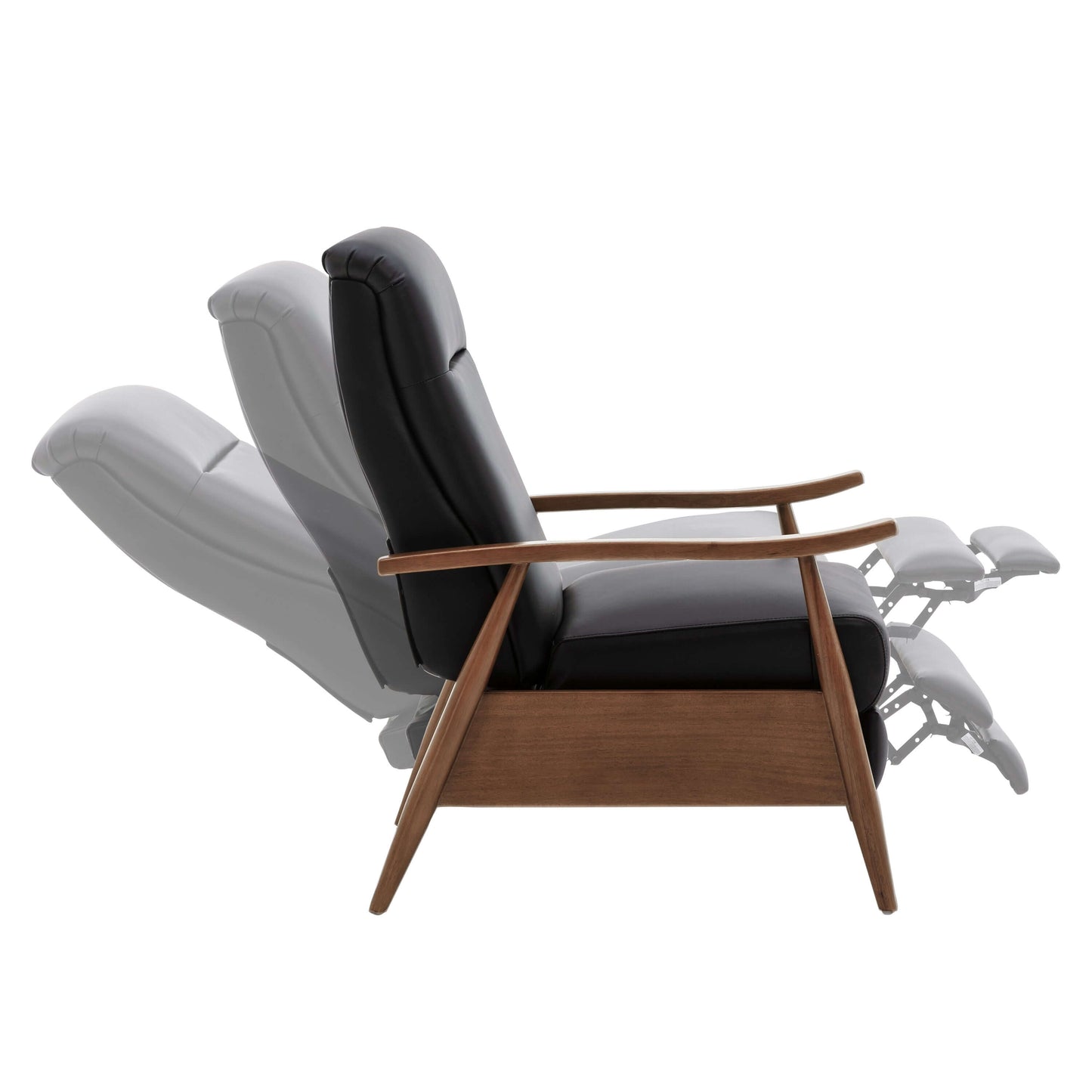 Fairview Leather Wood Arm Push Back Recliner - Black