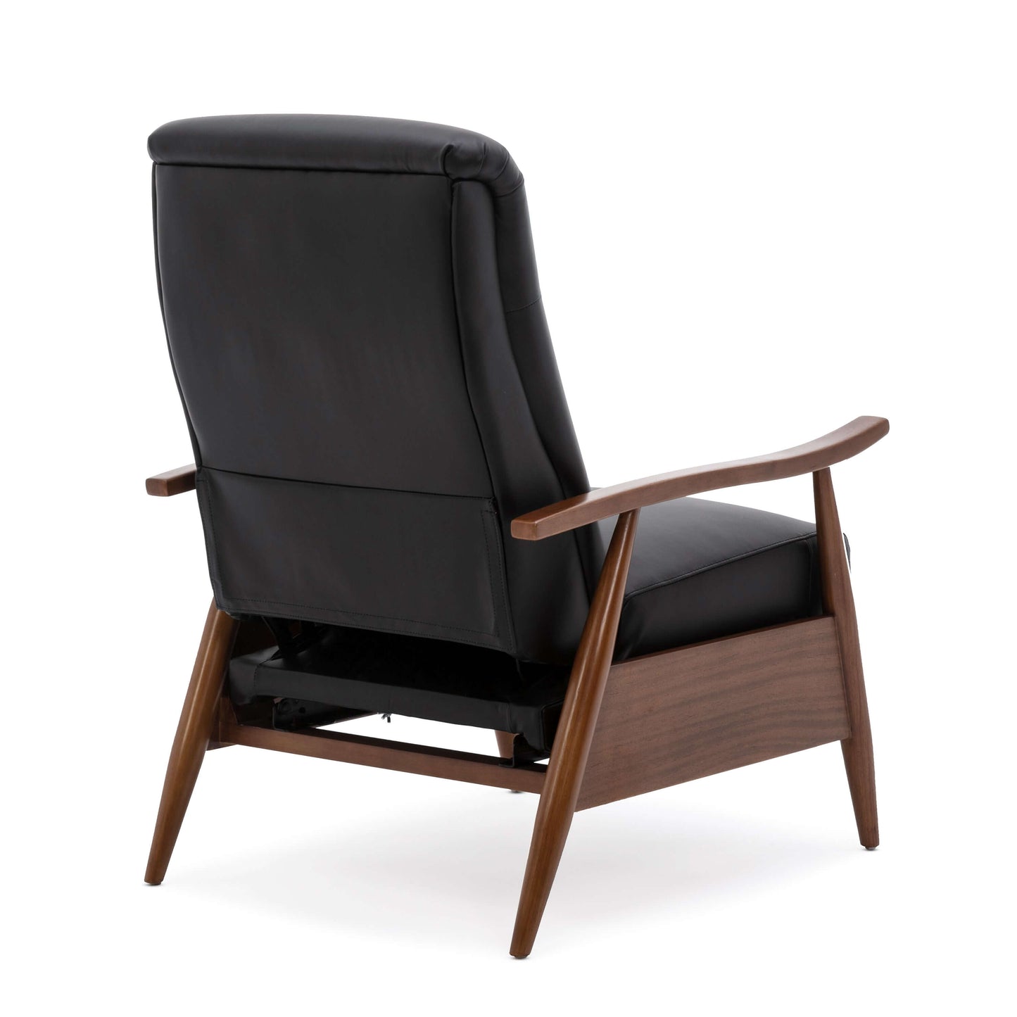 Fairview Leather Wood Arm Push Back Recliner - Black