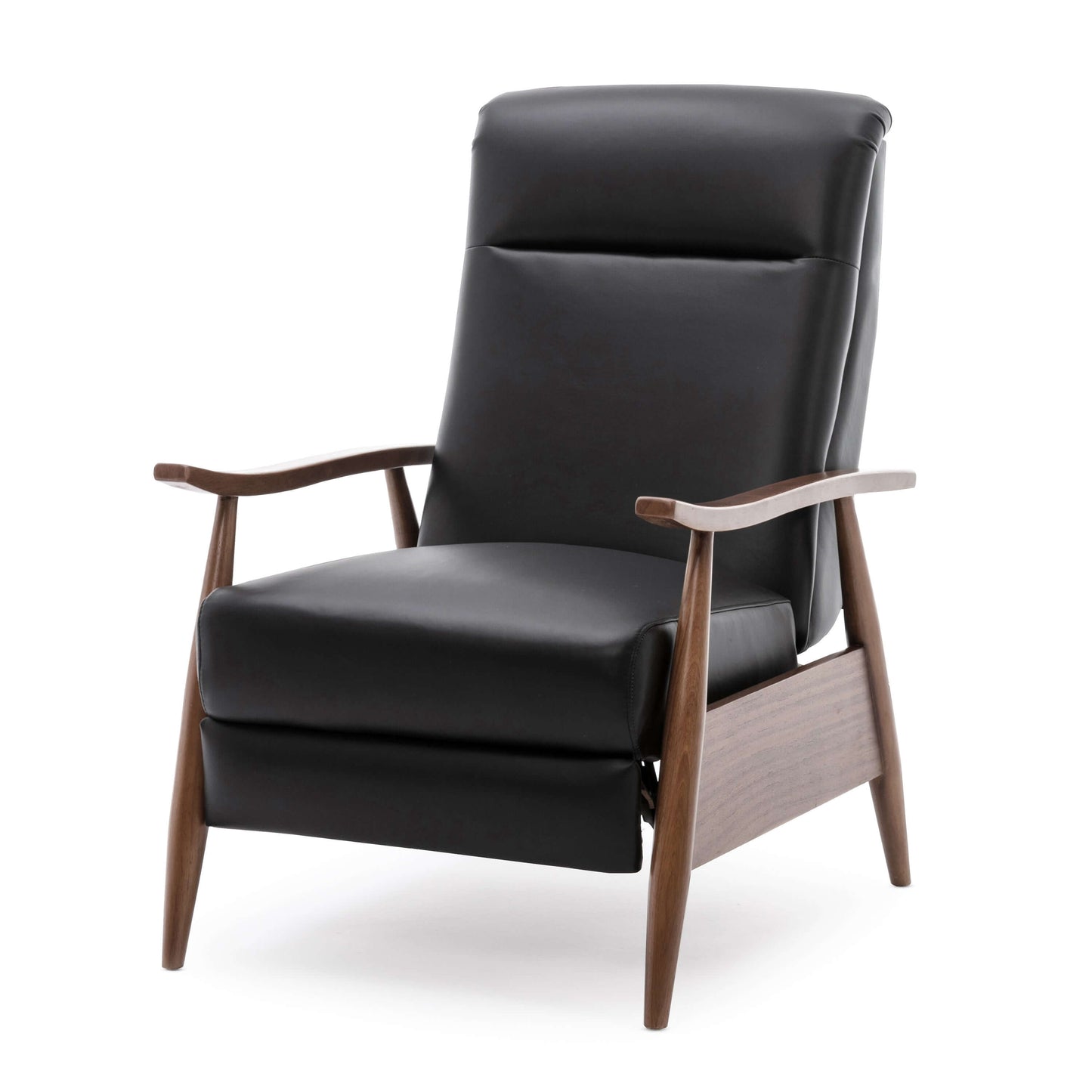 Fairview Leather Wood Arm Push Back Recliner - Black