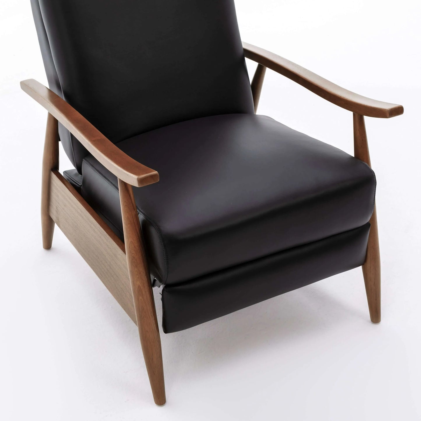 Fairview Leather Wood Arm Push Back Recliner - Black