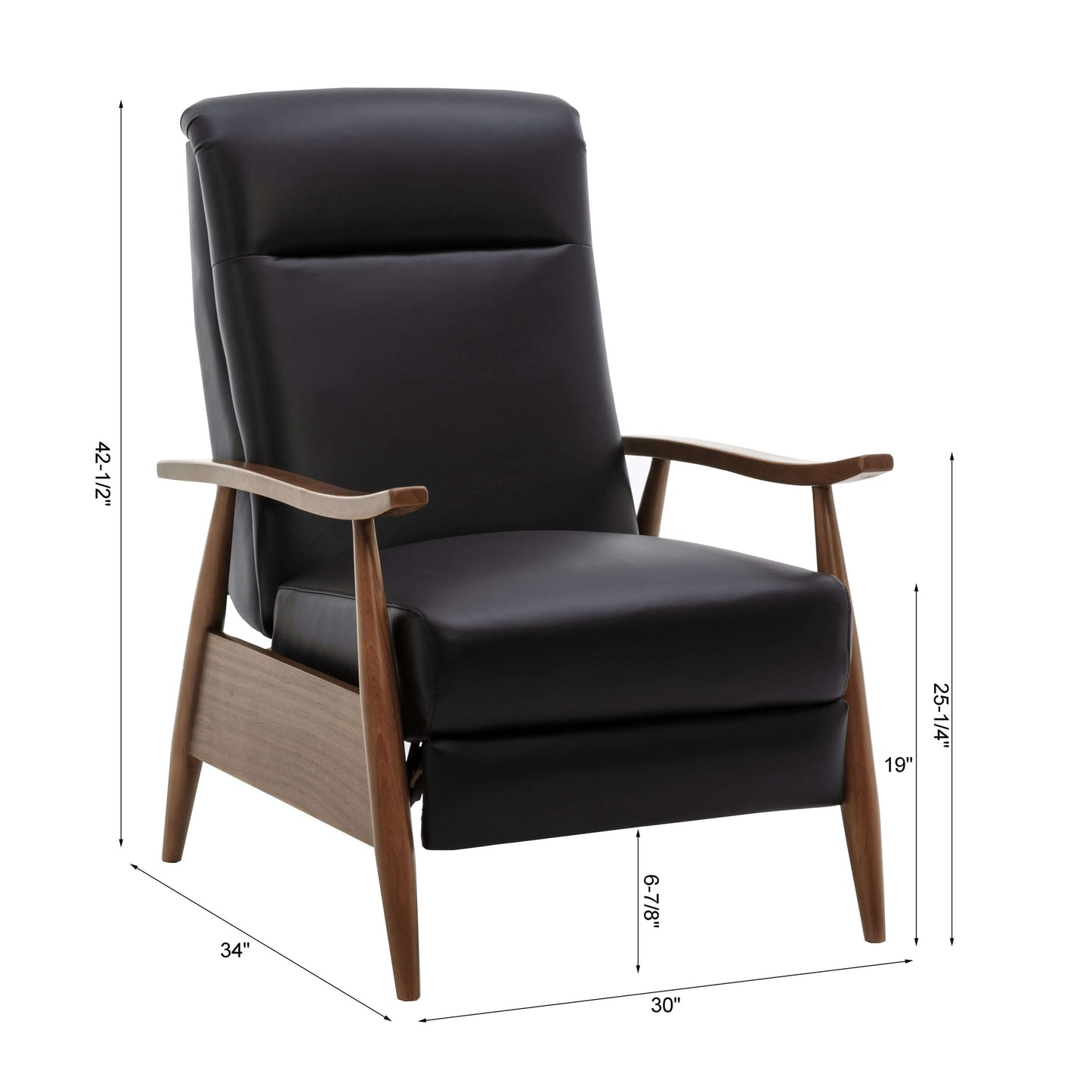 Fairview Leather Wood Arm Push Back Recliner - Black