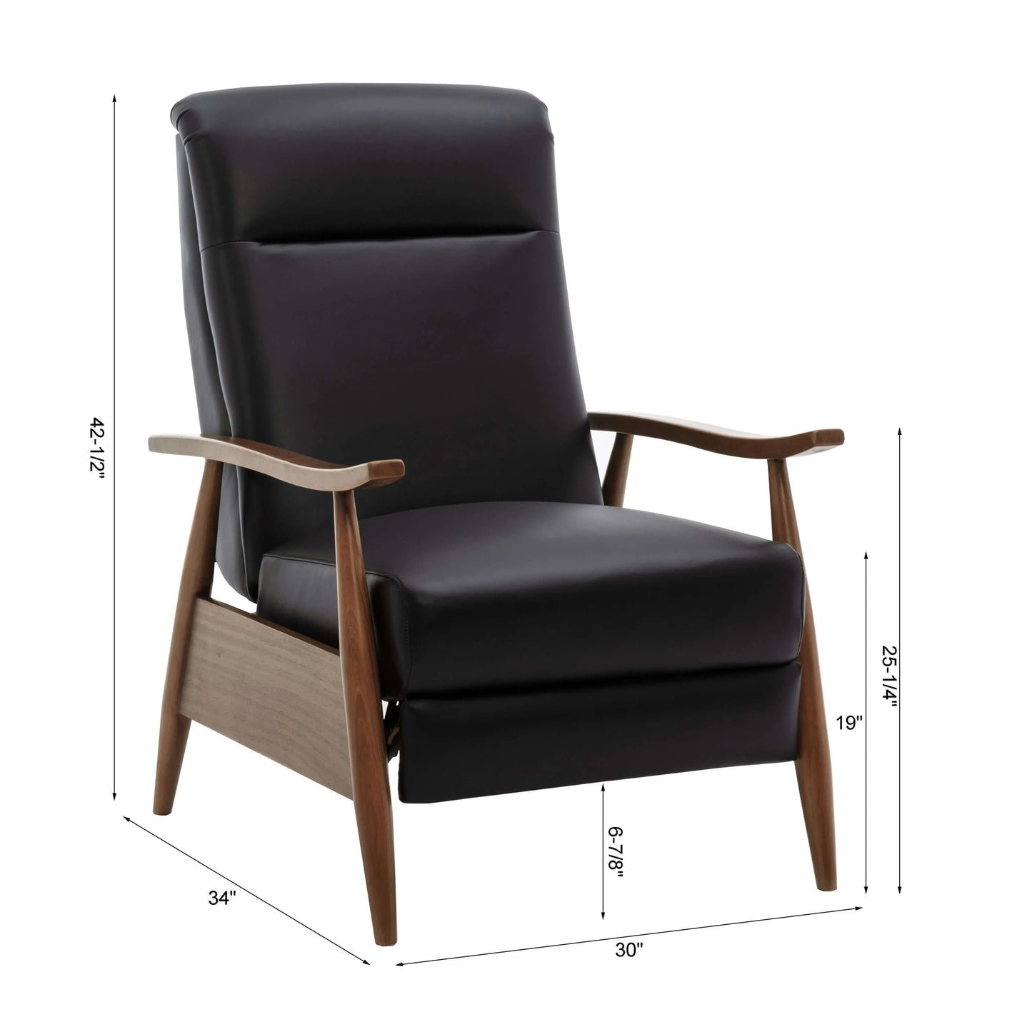 Fairview Leather Wood Arm Push Back Recliner - Black