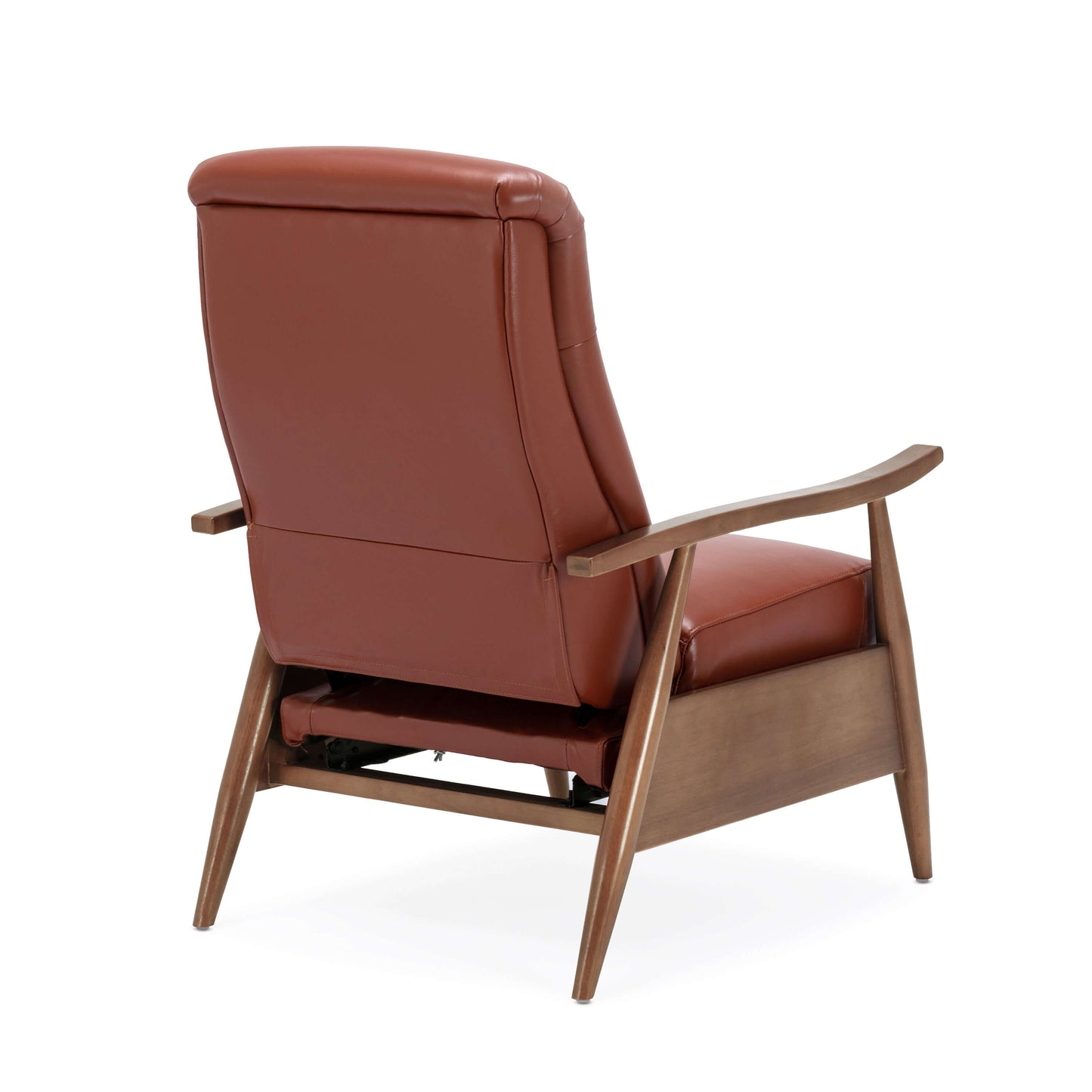 Fairview Leather Wood Arm Push Back Recliner - Caramel