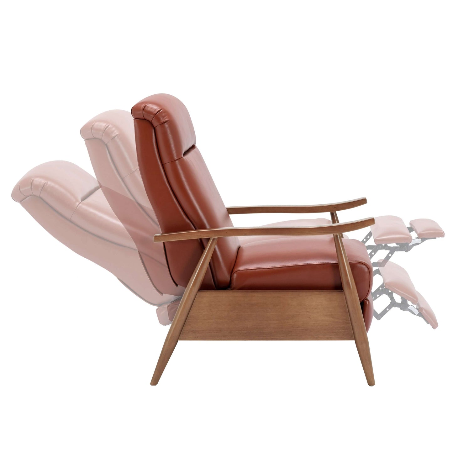 Fairview Leather Wood Arm Push Back Recliner - Caramel