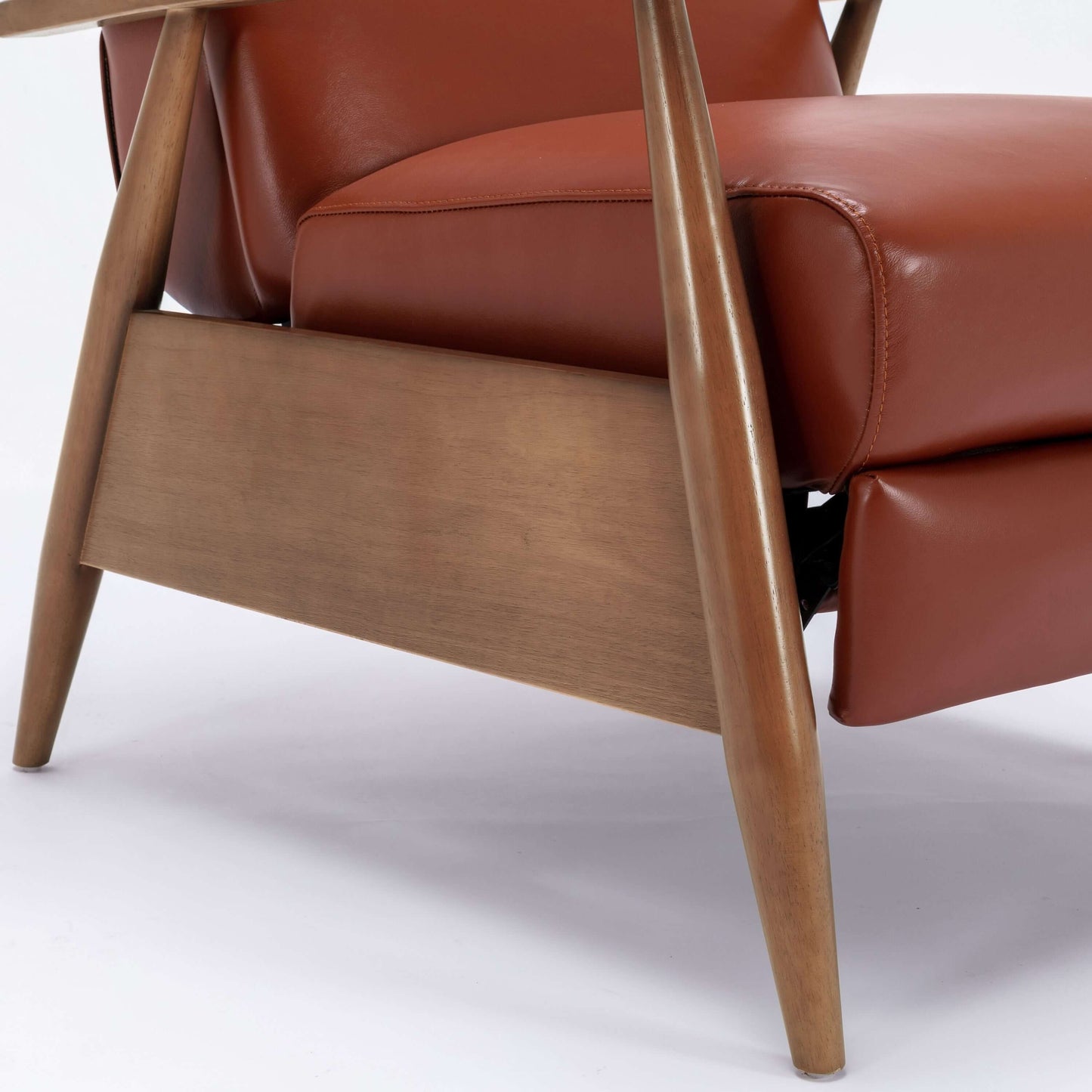 Fairview Leather Wood Arm Push Back Recliner - Caramel
