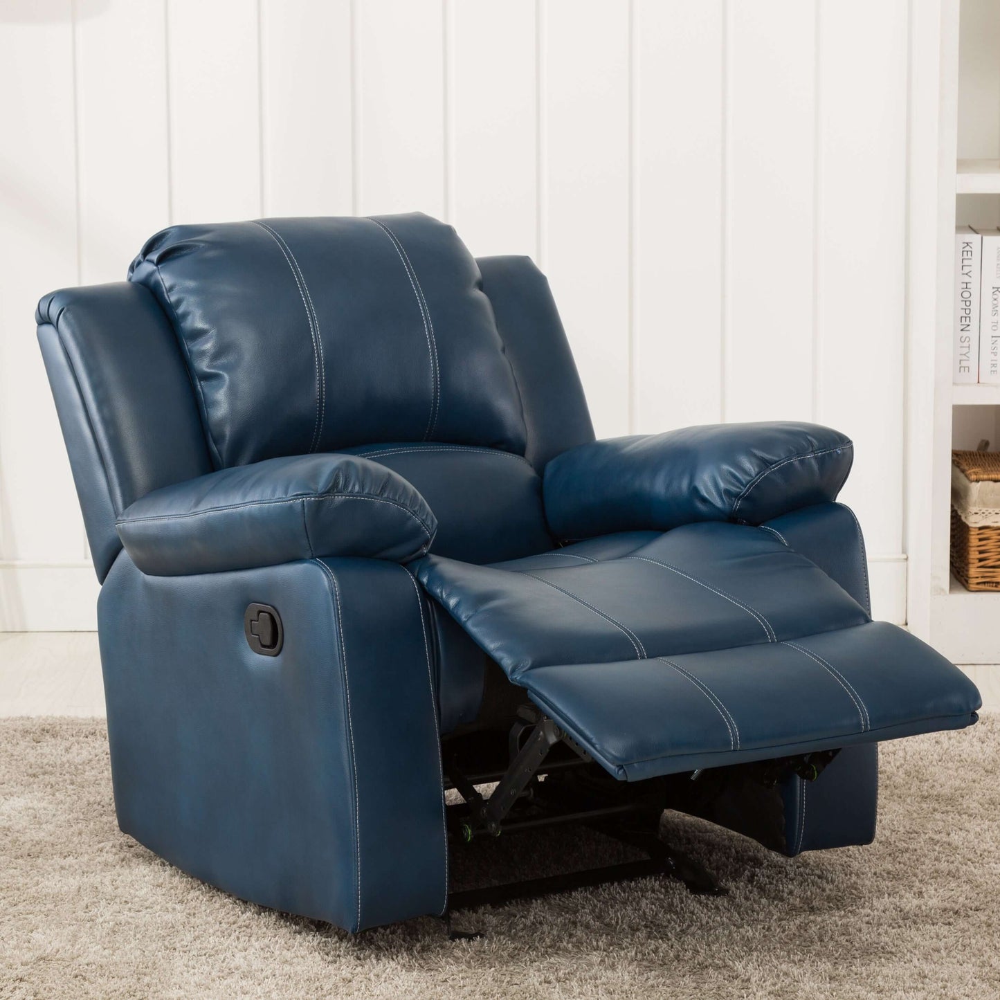 Clifton Leather Gel Glider Recliner - Navy Blue