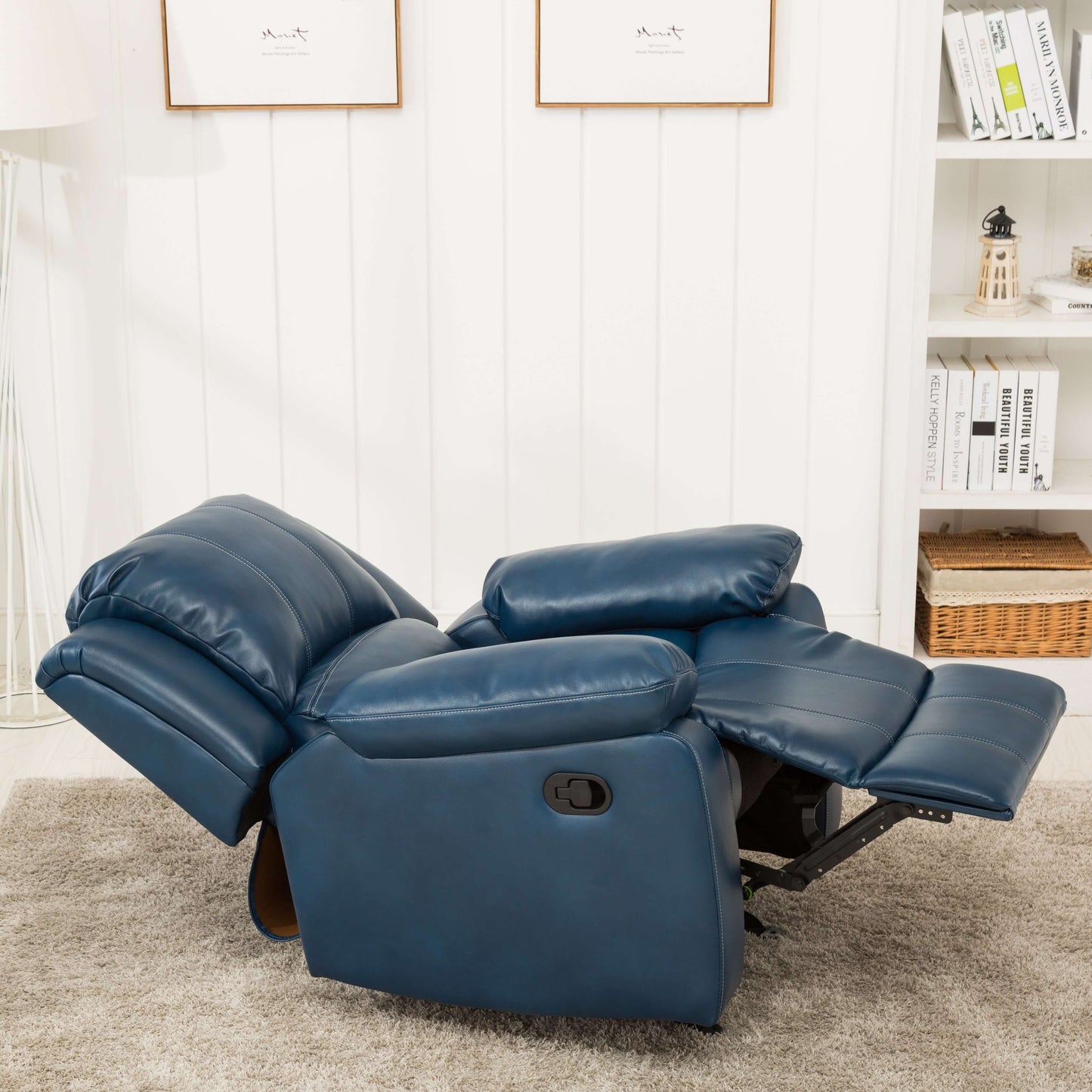 Clifton Leather Gel Glider Recliner - Navy Blue