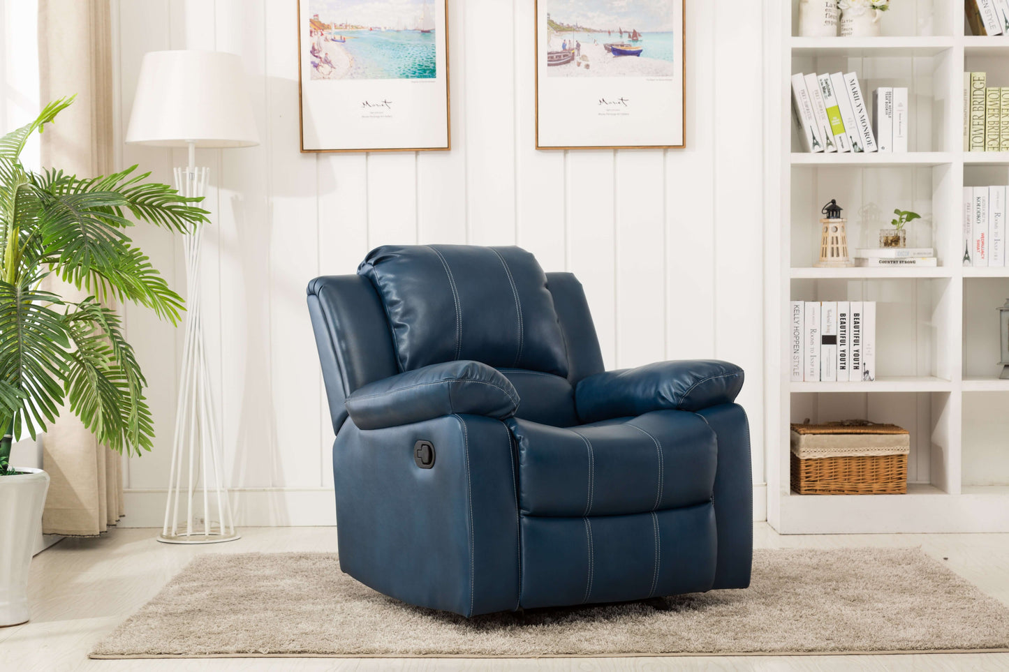 Clifton Leather Gel Glider Recliner - Navy Blue