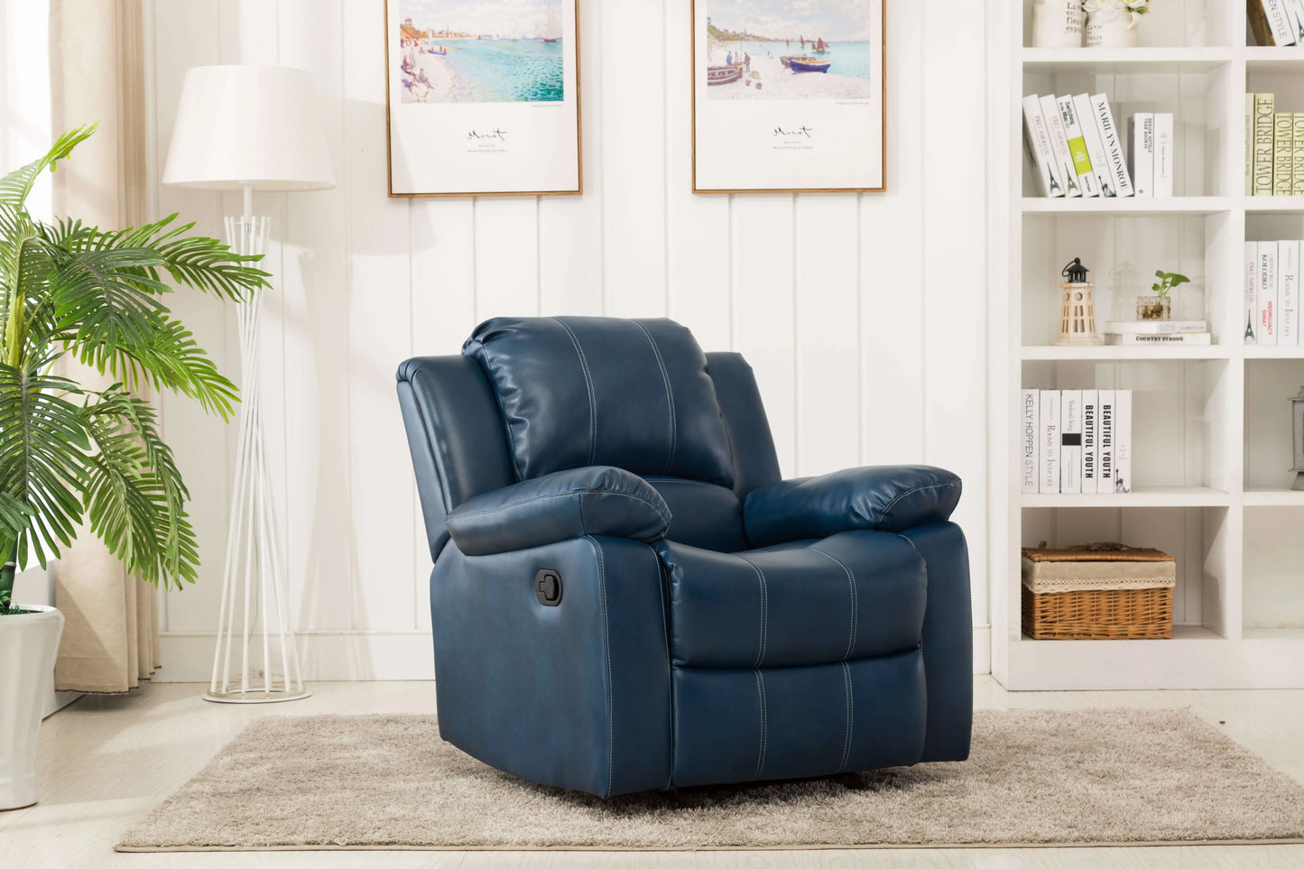 Clifton Leather Gel Glider Recliner - Navy Blue