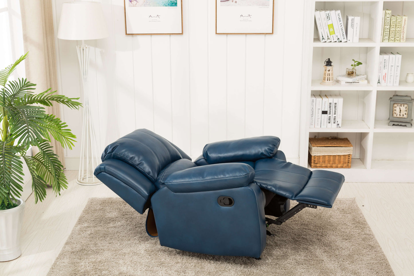 Clifton Leather Gel Glider Recliner - Navy Blue