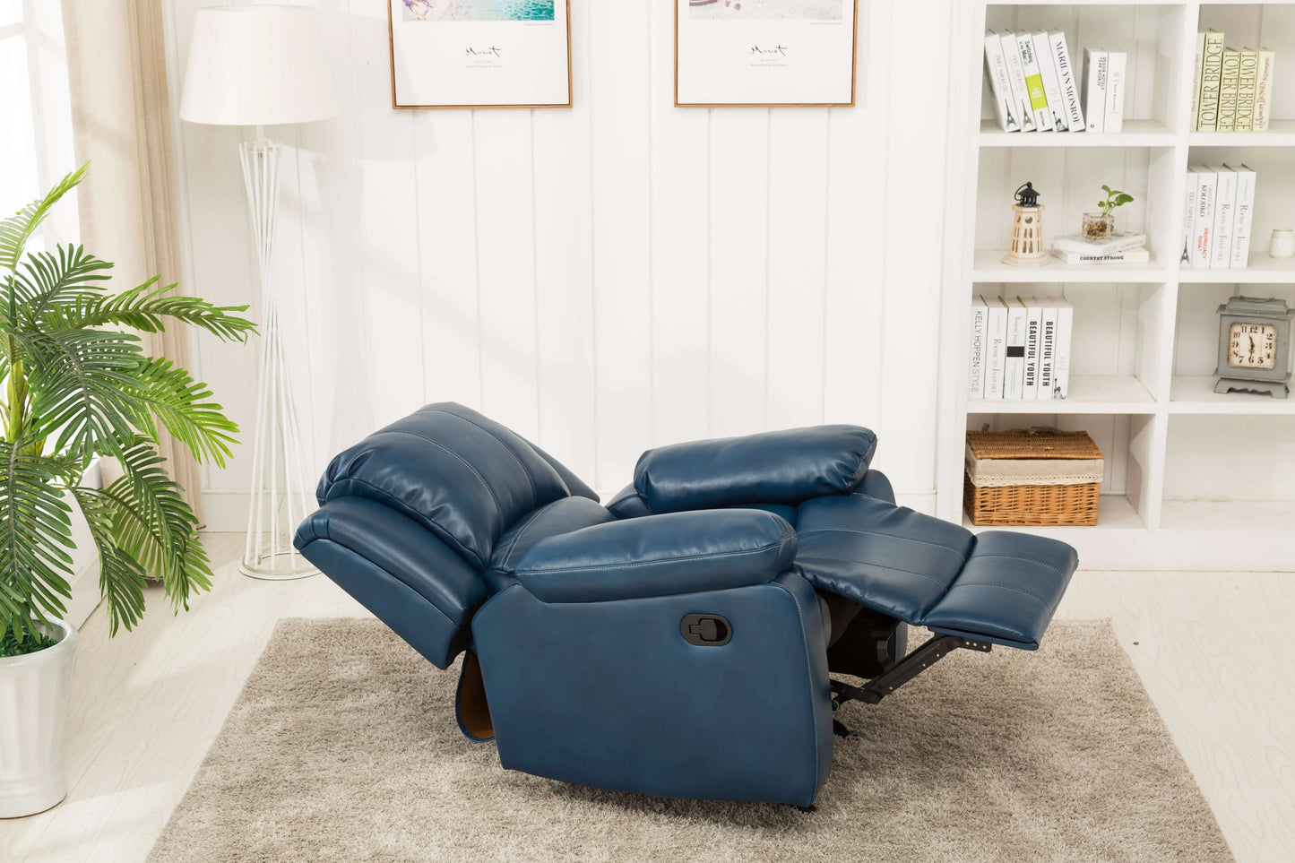 Clifton Leather Gel Glider Recliner - Navy Blue
