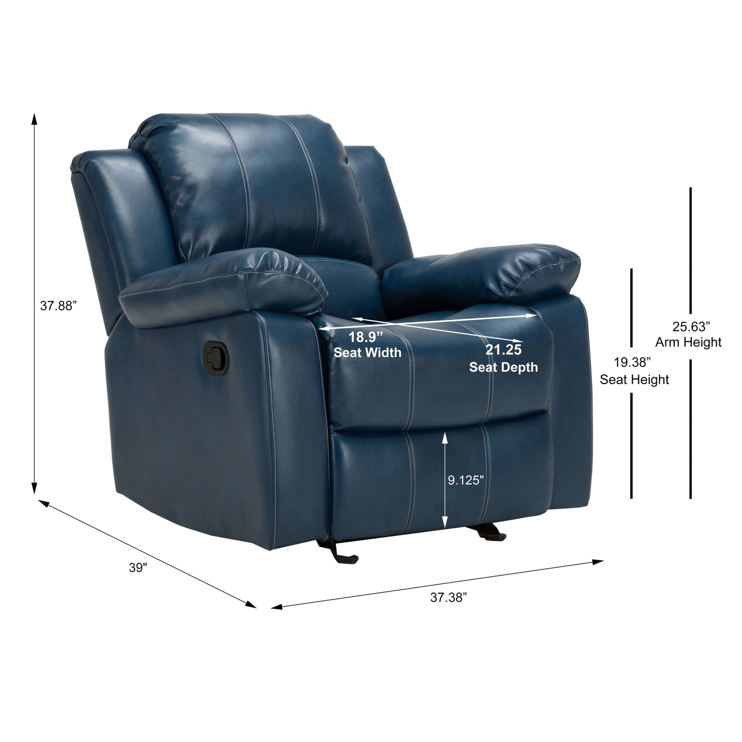 Clifton Leather Gel Glider Recliner - Navy Blue