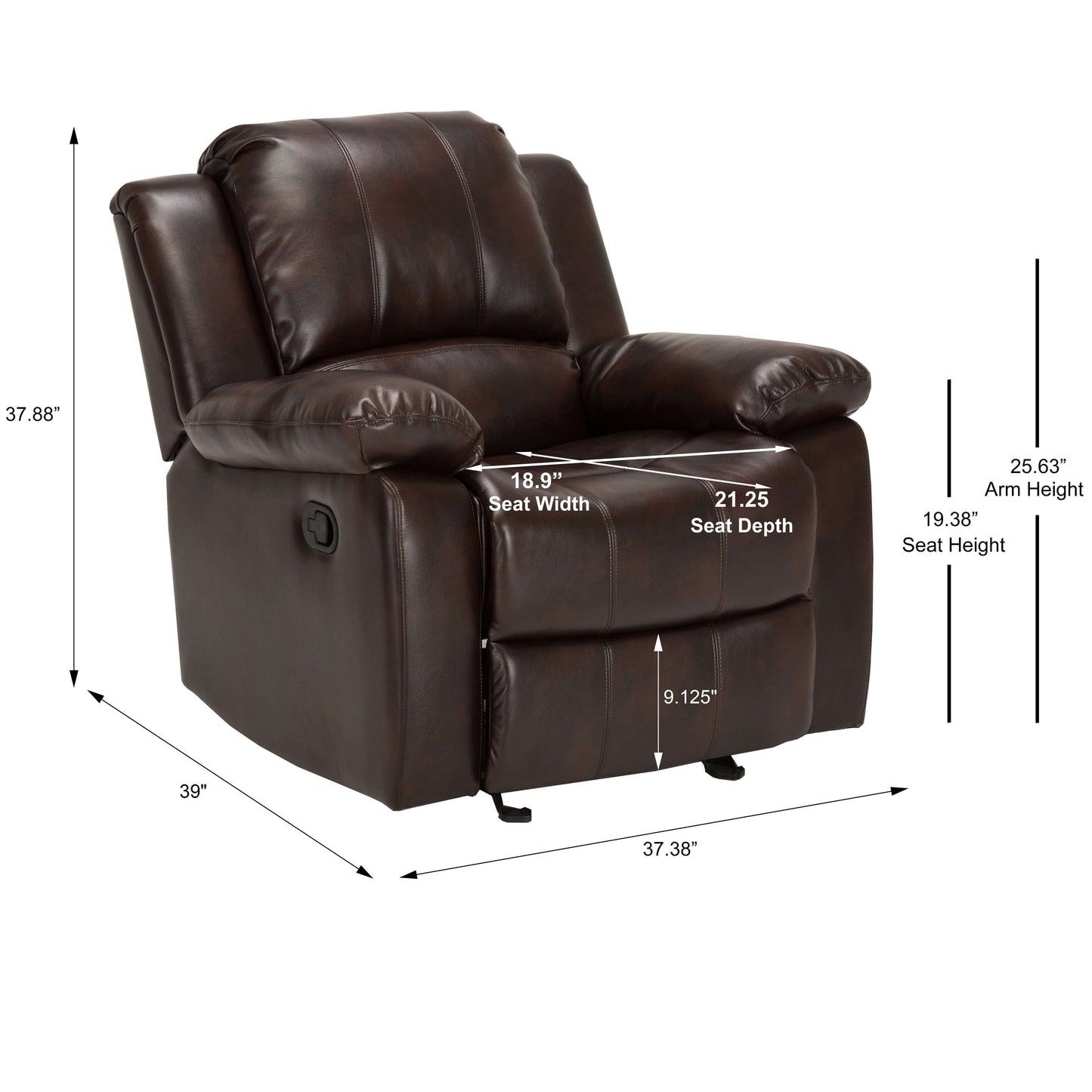 Clifton Leather Gel Glider Recliner - Burnished Brown