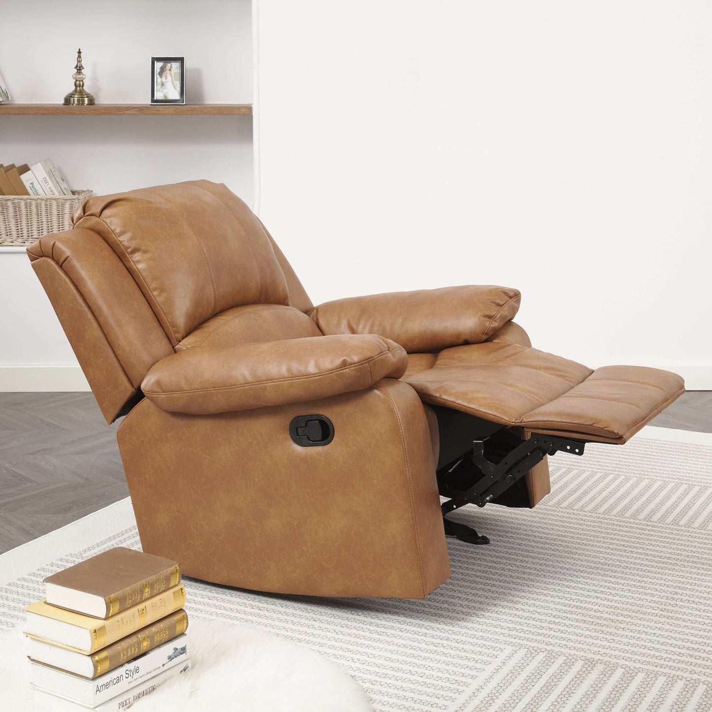Clifton Leather Gel Glider Recliner - Saddle Brown