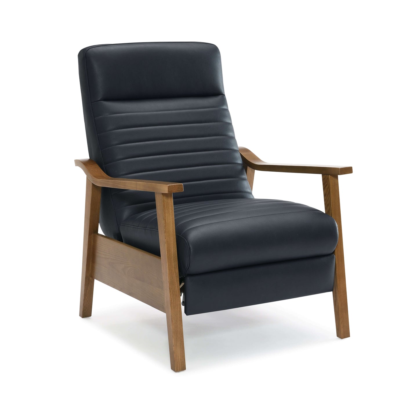 Arthur Wood Arm Push Back Recliner - Midnight Blue