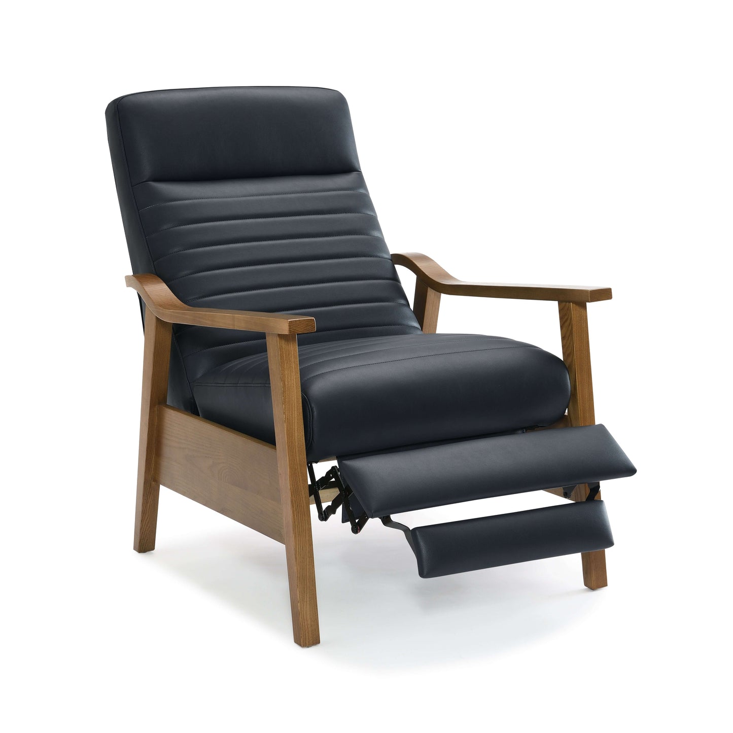 Arthur Wood Arm Push Back Recliner - Midnight Blue