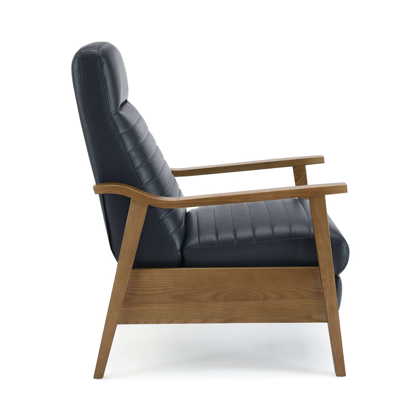 Arthur Wood Arm Push Back Recliner - Midnight Blue