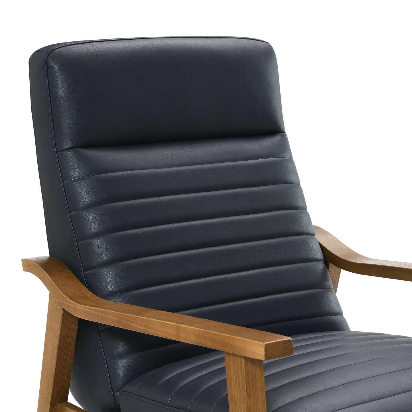 Arthur Wood Arm Push Back Recliner - Midnight Blue