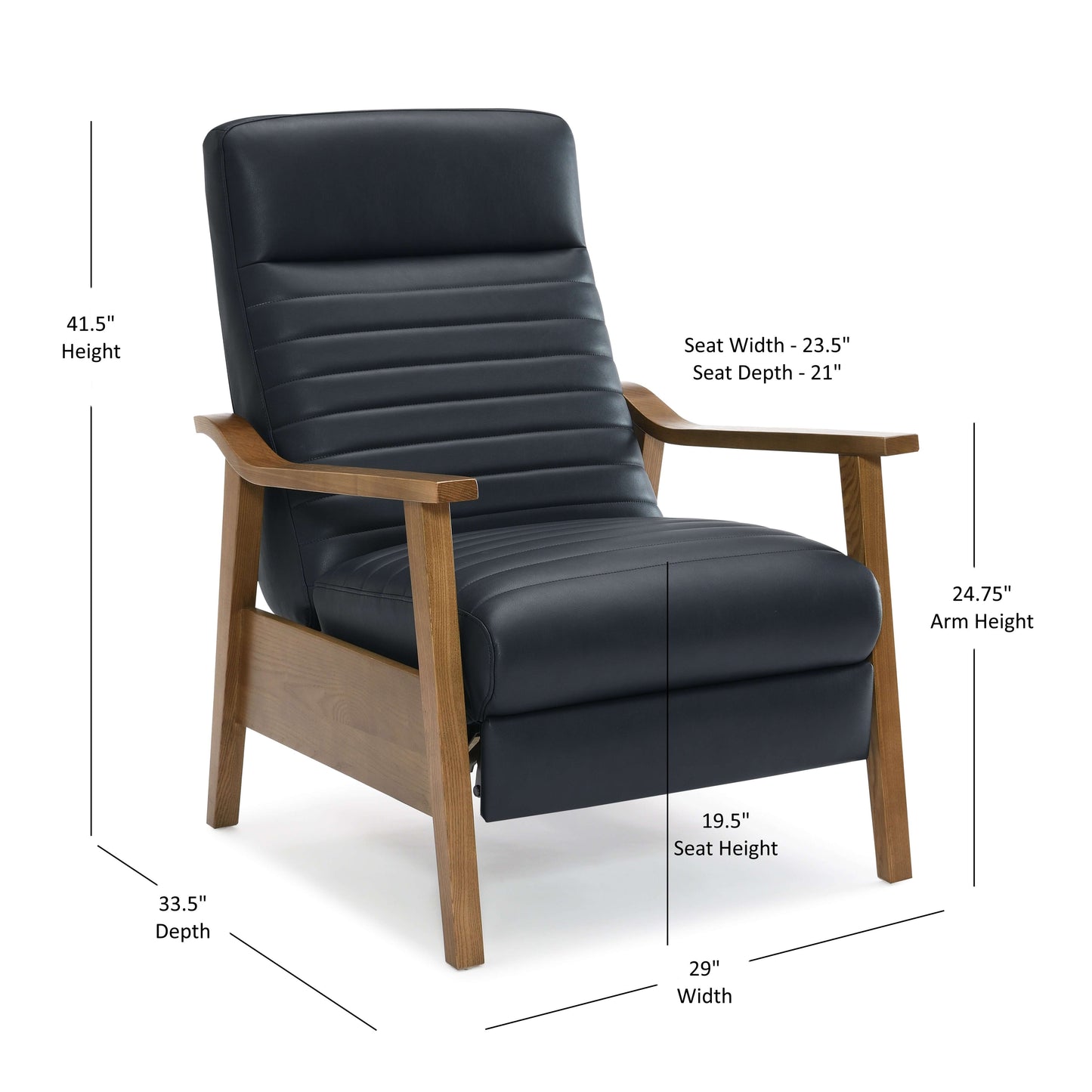 Arthur Wood Arm Push Back Recliner - Midnight Blue