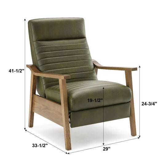 Arthur Wood Arm Push Back Recliner - Fern Green
